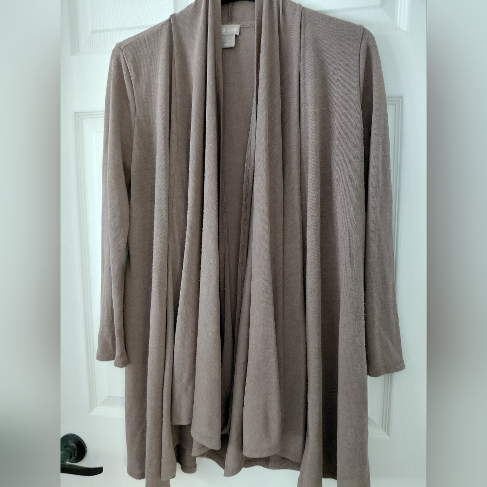 Chico's Taupe Cardigan With Criss Cross Front